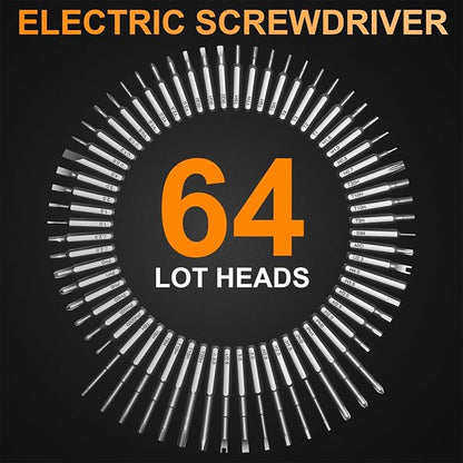 Mini Electric Screwdriver, 3.7V Precision Screwdriver Set Cordless Screwdrivers Rechargeable 72 In 1 Magnetic Bit Repair Tech Tool Kit for Electronics Computer Phone Laptop Camera RC Car Watch Glasses