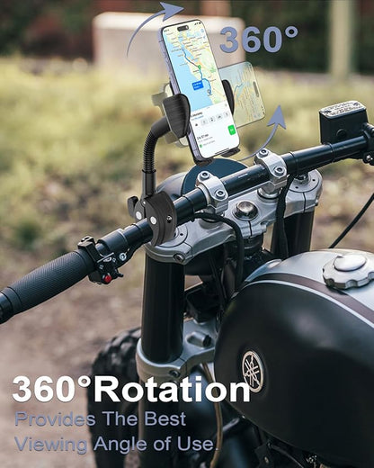 Gooseneck Phone Holder for Bike, [Flexible Arm] Motorcycle Phone Holder, Electric Bike Cell Phone Mount for iPhone 16 Pro Max/Plus, 15 Pro Max, Galaxy Series and More 4-7 inch Smartphones