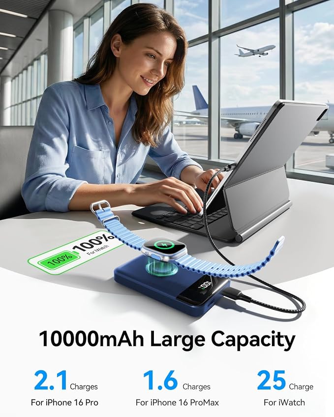 for Magsafe Portable Charger, 10000mAh 22.5W Power Bank for iPhone 17/16/15/14/13/12, Travel Essentials Wireless Magnetic Battery Pack Fast Charging for Apple Watch Ultra/11/10/9/8/7/6/SE,Navy