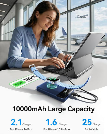 for Magsafe Portable Charger, 10000mAh 22.5W Power Bank for iPhone 17/16/15/14/13/12, Travel Essentials Wireless Magnetic Battery Pack Fast Charging for Apple Watch Ultra/11/10/9/8/7/6/SE,Navy