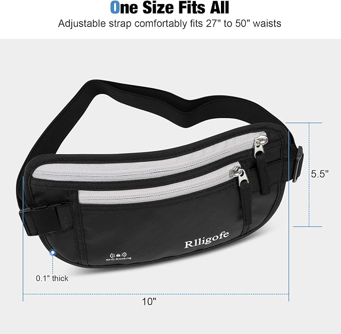 Money Belt for Travel Women and Men Hidden - Slim RFID Blocking Travel Wallet with Secure Anti-Theft Pouch, Passport Holder for Passport, Credit Cards, Cash Under Clothes
