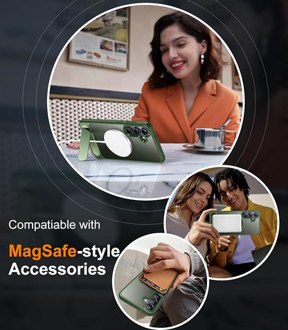 Magnetic for Samsung Galaxy S25 Case, [Innovate Stand][Military Grade Drop Protection][Non Slip][Translucent Matte] Shockproof Phone Case for Galaxy S25 6.2" 2025 -DarkGreen