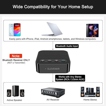 Bluetooth to RCA Adapter for Stereo Receiver - aptX HD Long Range Low Latency Bluetooth Receiver for Home Stereo Wireless Audio Adapter for Music Streaming Sound System