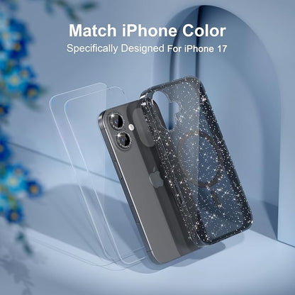 Choiche Magnetic for iPhone 17 Case Compatible with MagSafe, Women Cute Glitter Sparkly Phone Case with Diamond Camera Lens Protectors, Military-Grade Drop Protection 6.3" (Black)