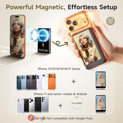 Rollei M4 Selfie Monitor Screen for iPhone 17 Series & Android, 4K Magnetic Back Camera Monitor 164FT Wireless Control, Vlog Screen for Live Streaming & Video Recording