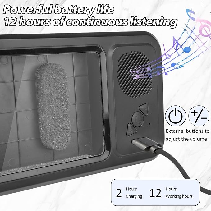 Shower Phone Holder with Wireless Bluetooth Speaker,2026 New Waterproof 480 Rotation Viewable Shower Phone Case Speaker for Any Phone, Wall Mounted Phoneholder Stand for Bathroom Mirror (Black)