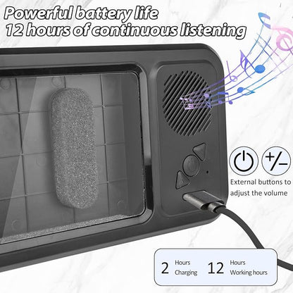 Shower Phone Holder with Wireless Bluetooth Speaker,2026 New Waterproof 480 Rotation Viewable Shower Phone Case Speaker for Any Phone, Wall Mounted Phoneholder Stand for Bathroom Mirror (Black)