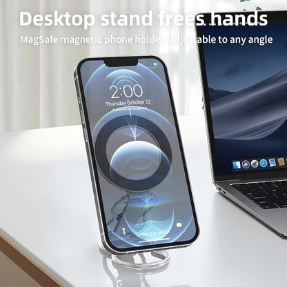 RESPECTED-BRO-Magnetic-Phone-Grip-Stand-with-Finger-Strap, 4-in-1 Magnetic Ring Holder, Kickstand and Elastic Strap for Phones, Universal Fit for iPhone 17/16/15/14/13/12, Android, and Cases (Silver)
