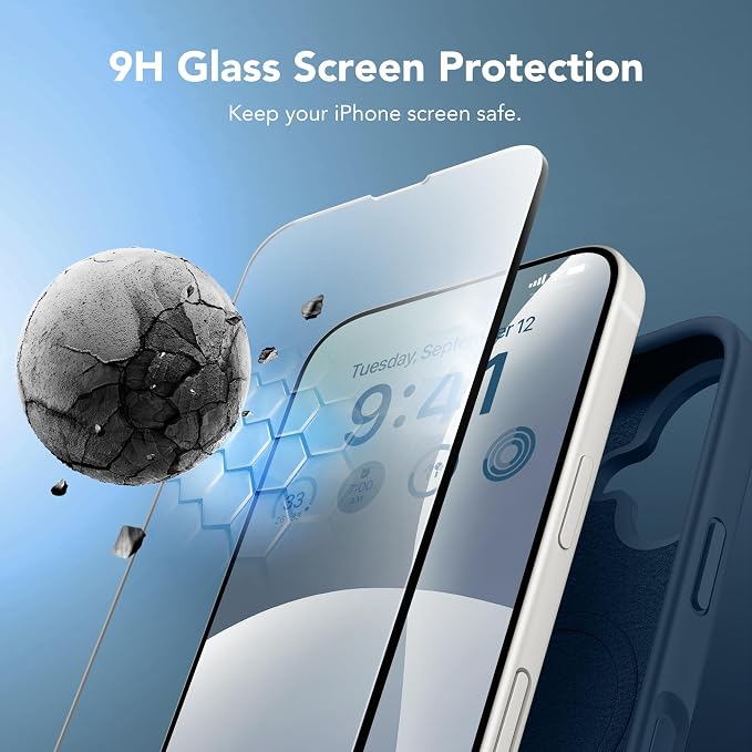 GONEZ Magnetic for iPhone 17 Case, Compatible with MagSafe, [Screen Protector + Camera Lens Protector], Liquid Silicone Anti-Scratch Shockproof Protective Phone Case 6.3 inch, Dark Blue