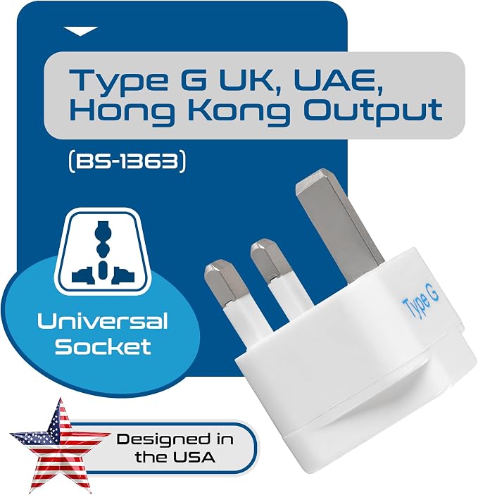 Ceptics UK, Hong Kong, Ireland, UAE Travel Plug Adapter (Type G) - 3 Pack [Grounded & Universal] (GP-7-3PK), White, Standard | UK Travel Plug Adapter, UK Adapter for Ireland, UAE & Hong Kong, Type G Adapter for Travel for US Travelers