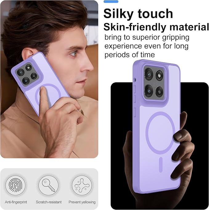 For Motorola Moto G Stylus 2025 Case Magnetic,Translucent Matte Compatible with Magsafe [Military-Grade Protection] with Screen Protector Shockproof Protective Case for Moto G Stylus 2025-Light purple