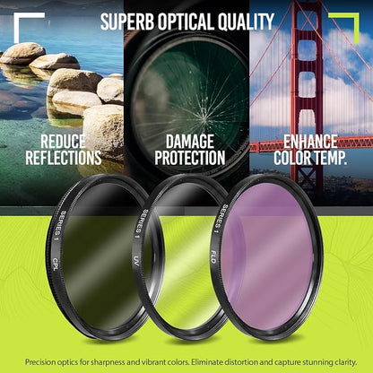 Ultra Deluxe Lens Kit for EOS M6 II, EOS M50 II, EOS M200 with 15-45mm Lens, EOS R10, EOS R50, EOS R100 with 18-45mm, Fuji X100V - Includes: 7pc 49mm Filter Set + 49mm Wide Angle and Telephoto Lens