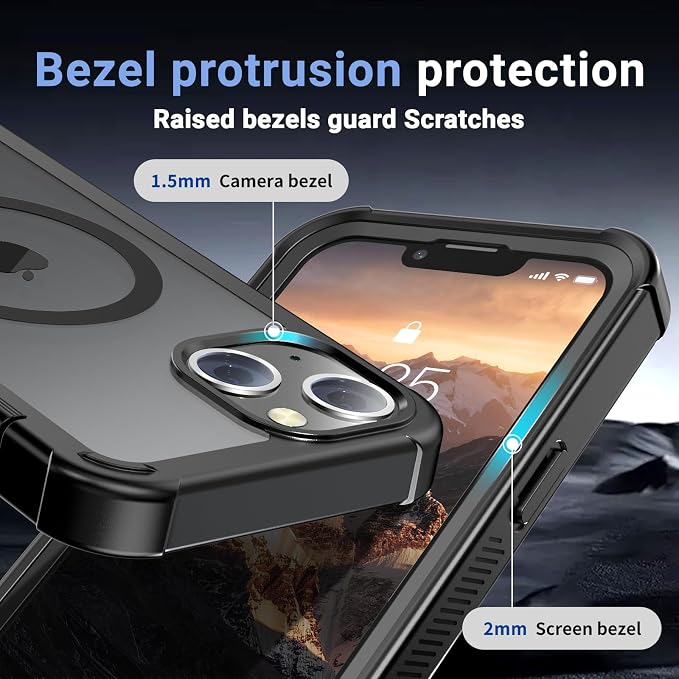 jaroco Magnetic for iPhone 14 Case, [Compatible with MagSafe][Military Grade Drop Protection][Heavy Duty Protection][Non-Slip][Shockproof] 2-Layer Durable Bumper Phone Case 6.1''-Black