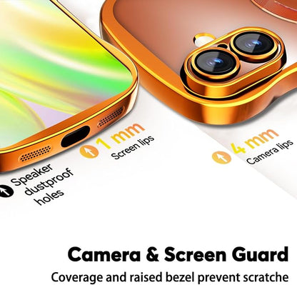 Misscase for iPhone 17 Case with Privacy Screen Protector,Compatible with MagSafe,Cute Wave Frame Anti-Scratch Case with Camera Lens Protector Plating Bling Case for iPhone 17 6.3" Women Orange