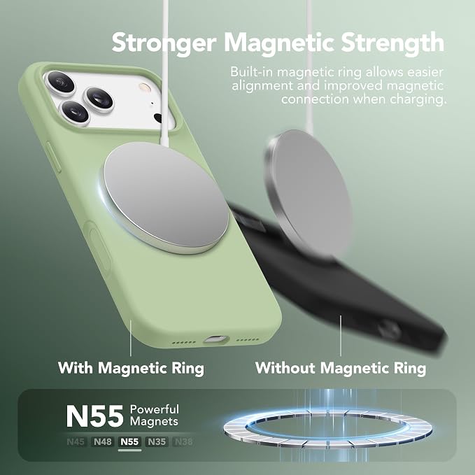GONEZ Magnetic for iPhone 17 Pro Max Case, Compatible with MagSafe, [Screen Protector + Camera Lens Protector], Liquid Silicone Anti-Scratch Shockproof Protective Phone Case 6.9 inch, Green