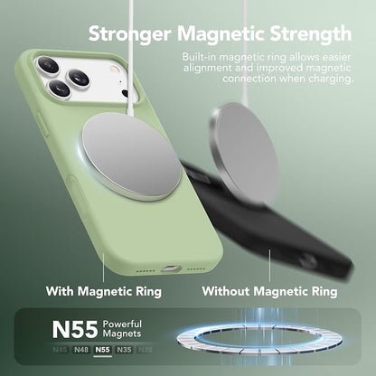 GONEZ Magnetic for iPhone 17 Pro Max Case, Compatible with MagSafe, [Screen Protector + Camera Lens Protector], Liquid Silicone Anti-Scratch Shockproof Protective Phone Case 6.9 inch, Green