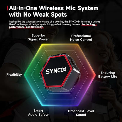 SYNCO G4 Wireless Lavalier Microphone System 2.4G with 200M Range 2.0 Noise Cancellation,Magnetic Clip Design,Portable Charging Case 8H Mini Mic for Broadcasting Vlog Stream YouTube DSLR Smartphone