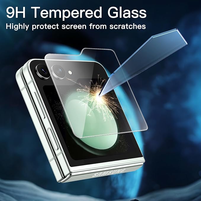JETech Front Screen Protector for Samsung Galaxy Z Flip 5, 3-Pack | Tempered Glass, Easy Installation Tool, HD Clear, Case-Friendly