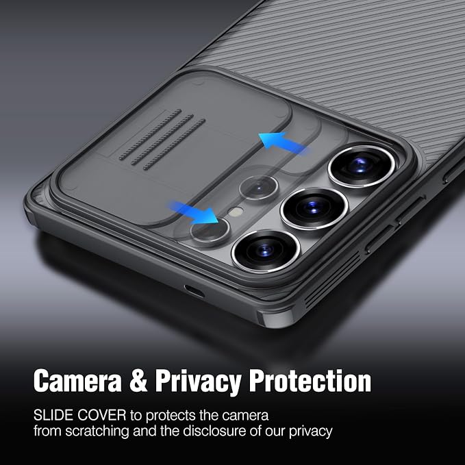Nillkin for Samsung Galaxy S25 Ultra Case with Camera Cover, [Lens Protection] Mil-Grade Shockproof Protective Bumper Hard Cover Slim Phone Case for Galaxy S25 Ultra Cases 6.9'' Clear Black