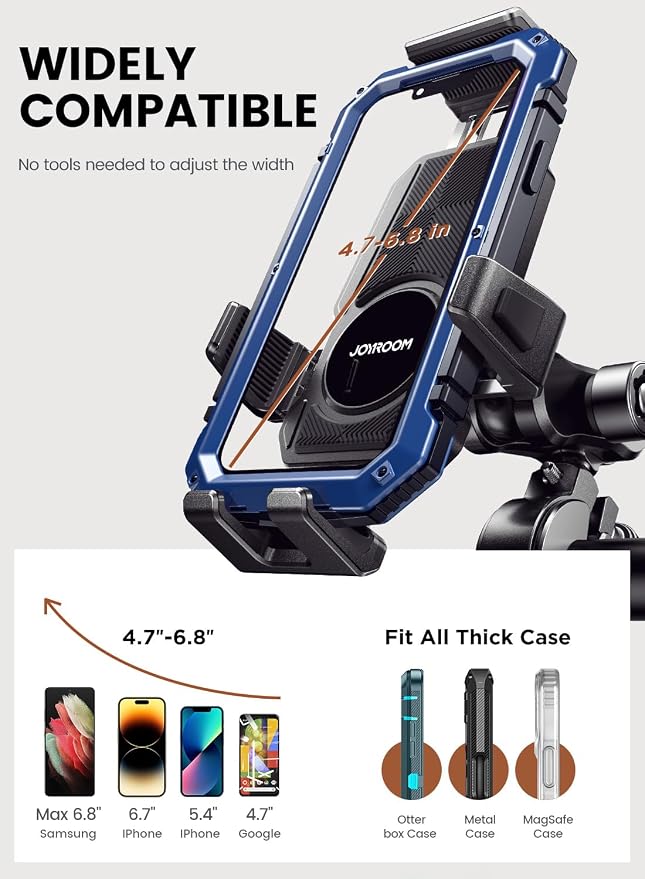 JOYROOM Aluminum Alloy Motorcycle Phone Holder, Metal Motorcycle Phone Mount with Vibration Dampener, for Bike Bicycle Scooter ATV/UTV, Compatible with iPhone, Samsung, All Cell Phones