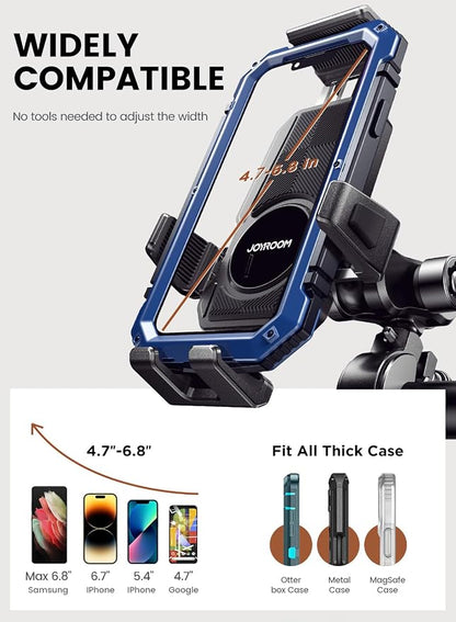 JOYROOM Aluminum Alloy Motorcycle Phone Holder, Metal Motorcycle Phone Mount with Vibration Dampener, for Bike Bicycle Scooter ATV/UTV, Compatible with iPhone, Samsung, All Cell Phones