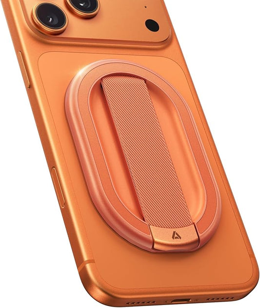 andobil [2026 All-New] Magnetic Phone Grip for Magsafe with Finger Strap [Comfortable & Durable] Magnetic Phone Ring Holder for MagSafe Accessories & iPhone 17 Air 16 Pro Max Plus 15 14 13 12, Orange