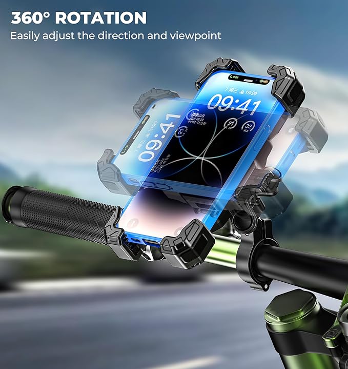 VAZESWIN Motorcycle Phone Mount with Vibration Dampener, 1s Lock Bike Phone Holder with Aluminum Alloy Handlebar Mounting Base, One-Handed Operation Motorcycle Cellphone Mount for 5.5"-7.2" Smartphone