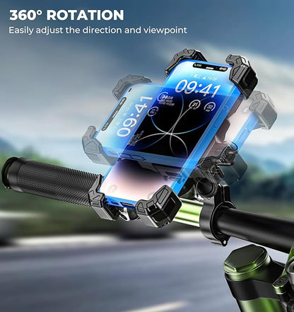 VAZESWIN Motorcycle Phone Mount with Vibration Dampener, 1s Lock Bike Phone Holder with Aluminum Alloy Handlebar Mounting Base, One-Handed Operation Motorcycle Cellphone Mount for 5.5"-7.2" Smartphone