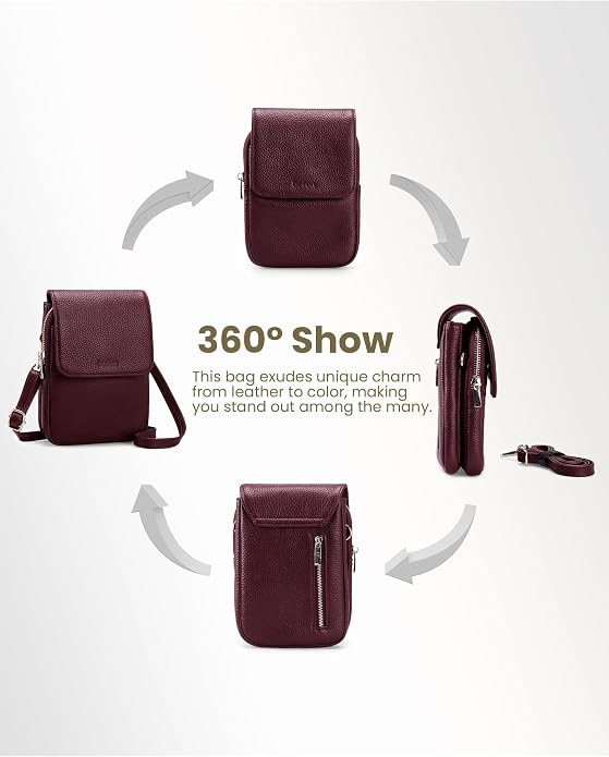 befen Genuine Leather Small Crossbody Bags for Women, Cell Phone Cross body Purse Bag with RFID Blocking Card Slots