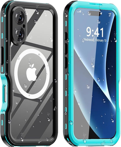 for iPhone 16 Case Waterproof | Full Body Shockproof Dust Proof Phone Case Cover with Screen Protector - Blue