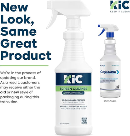 KICTeam – CrystalVu® Screen Cleaner Spray Kit with Microfiber Cloths – Streak-Free Cleaner for TV, Phone, Laptop, Monitor & Tablet Screens (32oz)