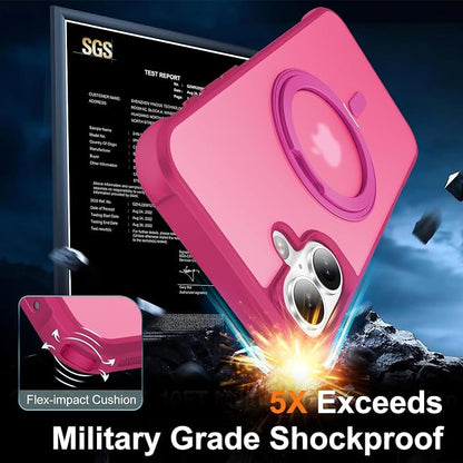 360° Magnetic Swivel Ring for iPhone 16 Plus case, Built-in Metal Stand and Ring Holder, Magsafe Compatible, Military Grade Protection, Shockproof - Rose Pink