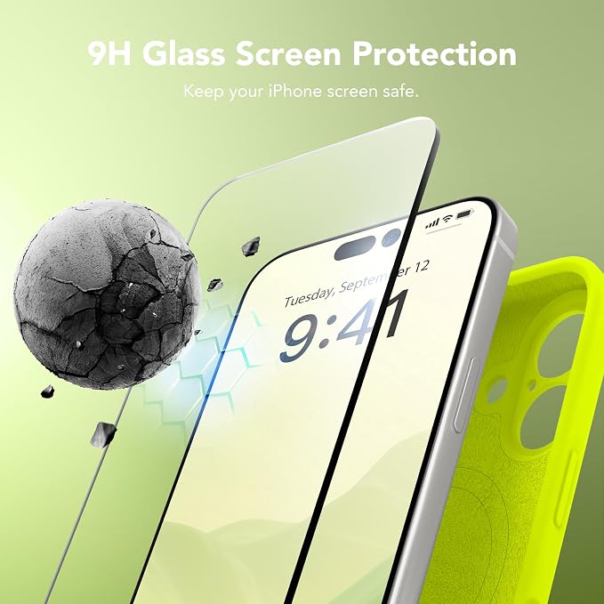Magnetic for iPhone 17 Case, Compatible with MagSafe, [Full Camera Protection][Screen Protector] Silicone Shockproof Protective Phone Case for iPhone 17 6.3", Fluorescent Green