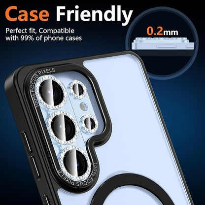 for Samsung Galaxy S26 Ultra Camera Lens Protector, Electroplated Matte Back with 9H Tempered Glass Lens Protector, [Strong Adsorption] [Case-Friendly] Metal Ring HD Lens Cover, Blue Diamond