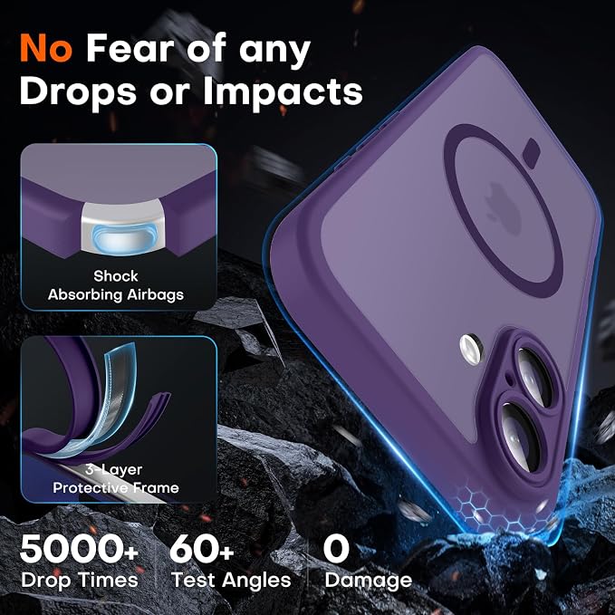 TOCOL for Phone 16 Case, Compatible with Magsafe Charger, Full Camera Protection, Drop Protection, Translucent Matte Phone Case for iPhone 16 6.1 inch (Midnight Purple)