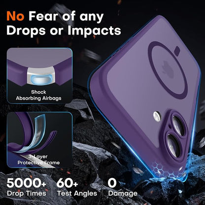 TOCOL for Phone 16 Case, Compatible with Magsafe Charger, Full Camera Protection, Drop Protection, Translucent Matte Phone Case for iPhone 16 6.1 inch (Midnight Purple)