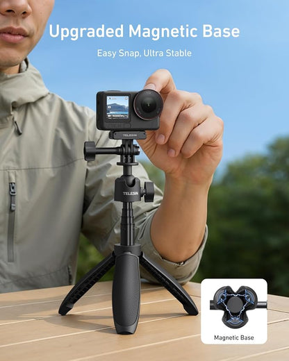 TELESIN 18.1'' Mini Selfie Stick Tripod for DJI OSMO Nano Action 6 5 4,GoPro Hero 13 12,Insta360 X5 X4,Xtra Edge Camera Accessories,360°Adjustable Monopod,Vlog Extended Handle Grip,Magnetic Base Stand
