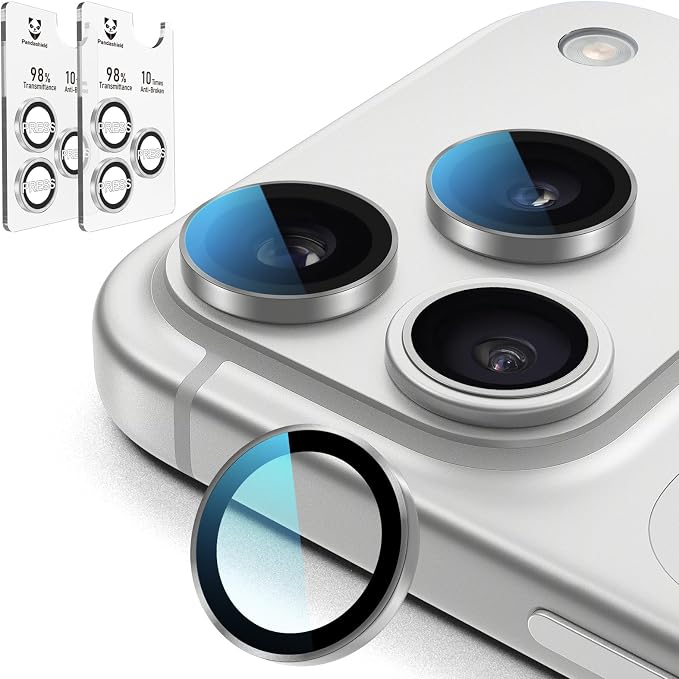 PandaShield 2-Pack Anti-Reflection Camera Lens Protector for iPhone 17/16/15 Pro & Pro Max, Easy Installation, Anti-Scratch, 9H Hardness, 98% Ultra Clarity, Maintains Original Lens Design - White