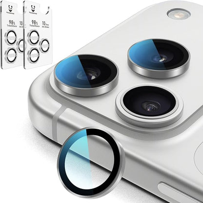 PandaShield 2-Pack Anti-Reflection Camera Lens Protector for iPhone 17/16/15 Pro & Pro Max, Easy Installation, Anti-Scratch, 9H Hardness, 98% Ultra Clarity, Maintains Original Lens Design - White