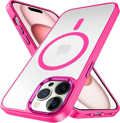 FNTCASE for iPhone 12 Pro Max Case: [Compatible with Magsafe] Translucent Matte Magnetic Phone Cover - Military Grade Drop Protection Shockproof Protective Cases - Hot Pink