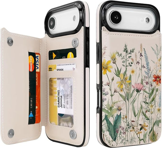 uCOLOR for iPhone 17 Air Wallet Case with Card Holder PU Leather RFID Blocking Design iPhone Air flip case for Women Men Magnetic Clasp Kickstand Design 6.5 inch (Desert Flowers)