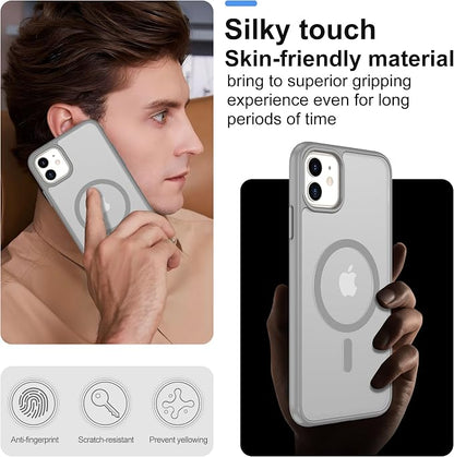 Pilaru for iPhone 11 Case & iPhone XR Case [Compatible with Magsafe] Translucent Matte Magnetic Case with Screen Protector,SlimThin Shockproof Protective Cover for iPhone 11 & iPhone XR-Gray
