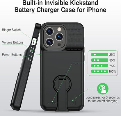 BOPPS for iPhone 13 Pro Max/14 Pro Max/14 Plus with Stand,Ultra Slim 8500 Portable Rechargeable Strong Protective Extended Case Cover for iPhone 14 pro max,13 pro max ，Black
