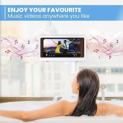 Shower Phone Case Holder Waterproof Upgraded Holder Wall Mount Bathroom TV Shower Gadget Shower Accessory Phone Mount iPhone Shower TV (White)