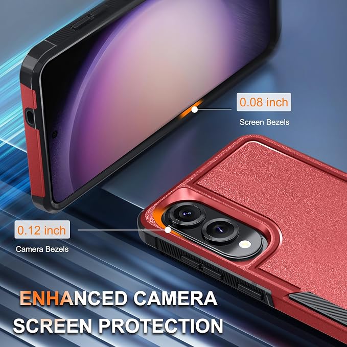 RMOCR Case for Samsung Galaxy S25 Edge, Full Body Heavy Duty Rugged Shockproof Protective Phone Cover with Lanyard Strap, Tempered Glass Screen Protector and Camera Lens Cover, Red