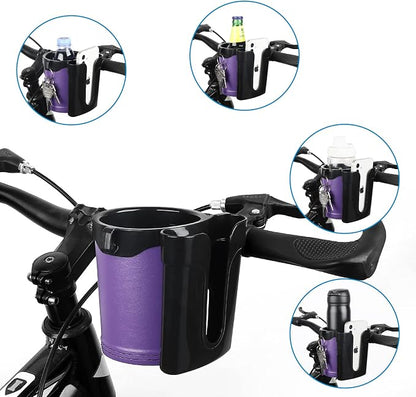 Accmor 3-in-1 Bike Cup Holder with Cell Phone Keys Holder, Bike Water Bottle Holders, Universal Bar Drink Cup Can Holder for Bicycles, Motorcycles, Scooters, Black Purple
