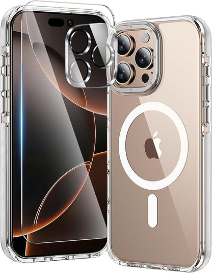 3 in 1 for iPhone 16 Pro Max Case Clear with MagSafe, Yellowing-Resistant Acrylic Back, Shockproof Guard Corners, Military-Grade Protection for iPhone 16 Pro Max Phone Case Clear Bumper