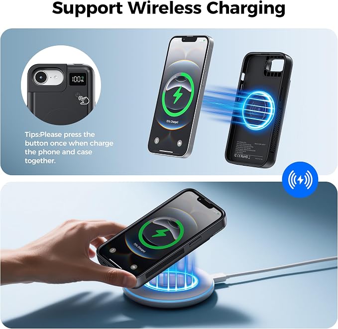 Mavulo Battery Case for iPhone 16e/17e, 8000mAh Portable Power Bank USB-C Fast Charging, Fast Charger, Protective Rechargeable Charger Case for iPhone 16e & iPhone 17e 6.1", Black