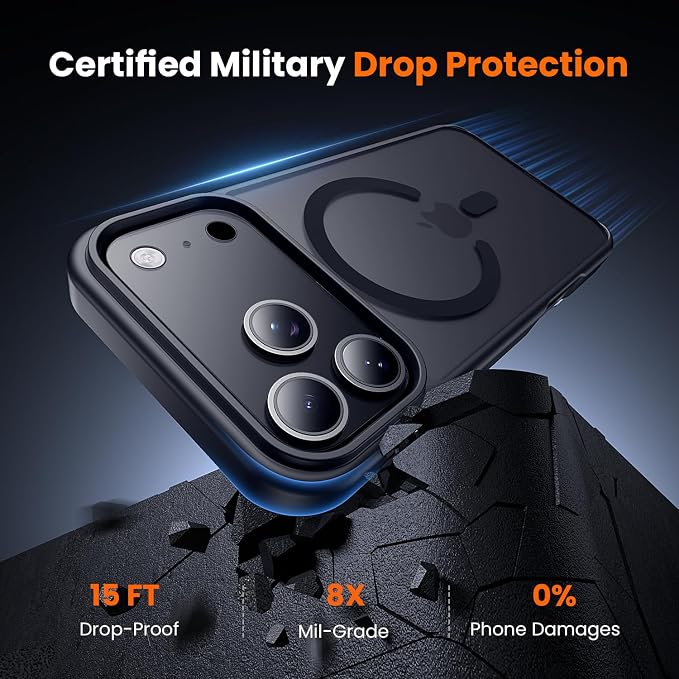 3 in 1 for iPhone 17 Pro Max Case Matte Black,Fits MagSafe, Screen Protector*1 Camera Lens Protector*1,Matte Skin Feeling Back, Cover Military-Grade Protection