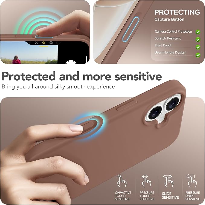GONEZ Magnetic for iPhone 17 Case, Compatible with MagSafe, [Screen Protector + Camera Lens Protector], Liquid Silicone Anti-Scratch Shockproof Protective Phone Case 6.3 inch, Brown